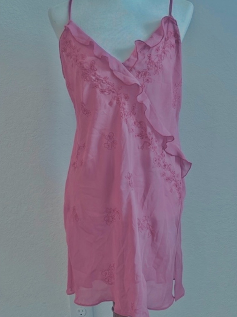 Valerie Stevens Lavender Embroidered Slip Chemise Dress Lingerie XL